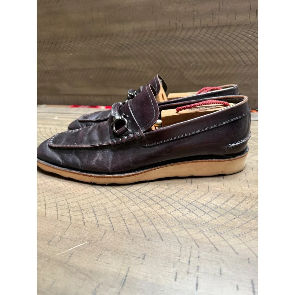 Salvatore Ferragamo Gancini Loafers Mens 8 Burgundy Leather Bit Dress Shoes